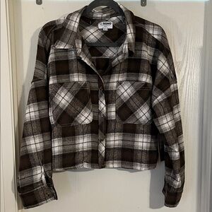 CI SONO Brown & White Plaid Flannel Jacket Shacket Shirt Medium NWT